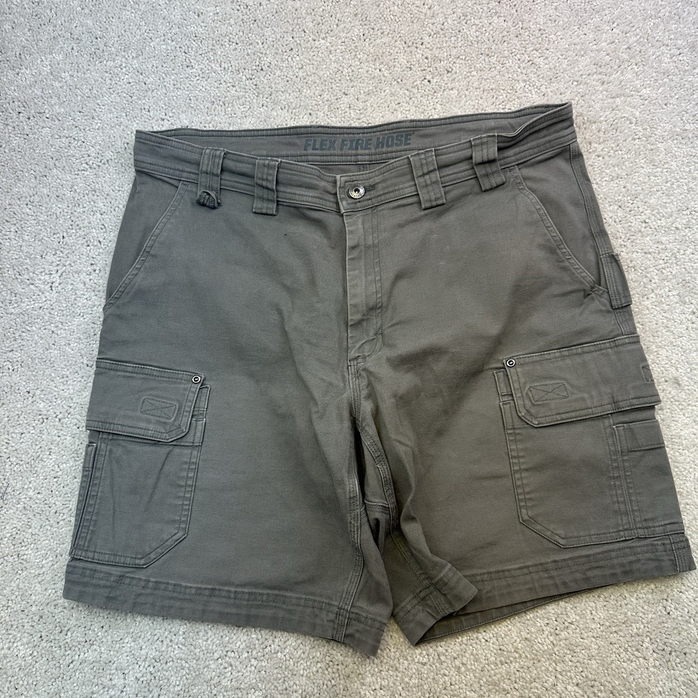 Duluth Trading Shorts Mens 38 Charcoal Cargo Flex Fire Hose Relaxed Canvas